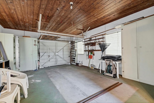 garage with wood ceiling