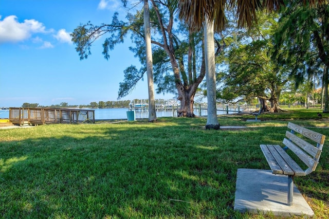 view of yard with a water view