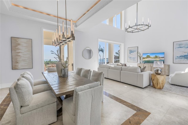 3935 N Shell Rd, Sarasota, FL 34242 - dining space with a chandelier and a towering ceiling