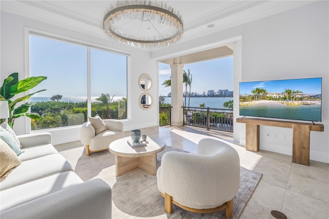 3935 N Shell Rd, Sarasota, FL 34242 - living area featuring ornamental molding and ornate columns