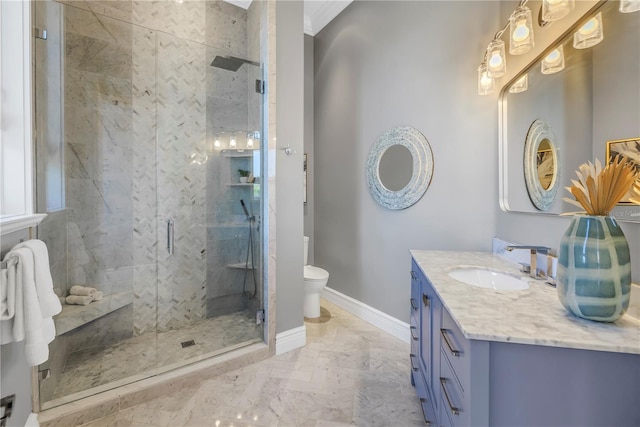3935 N Shell Rd, Sarasota, FL 34242 - full bathroom featuring a marble finish shower, vanity, and marble look tiles