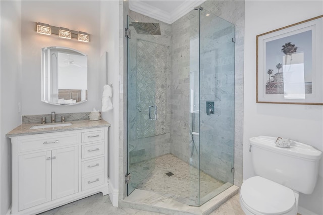 3935 N Shell Rd, Sarasota, FL 34242 - full bath with crown molding, a shower stall, and vanity