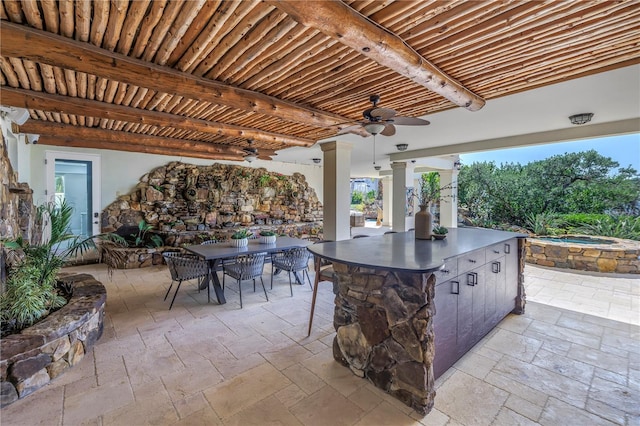 3935 N Shell Rd, Sarasota, FL 34242 - view of patio / terrace featuring outdoor dining space, a ceiling fan, and an outdoor bar