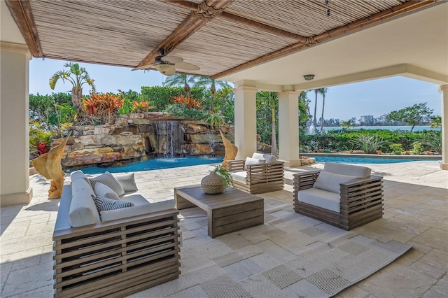 3935 N Shell Rd, Sarasota, FL 34242 - view of patio with an outdoor hangout area, an outdoor pool, and ceiling fan