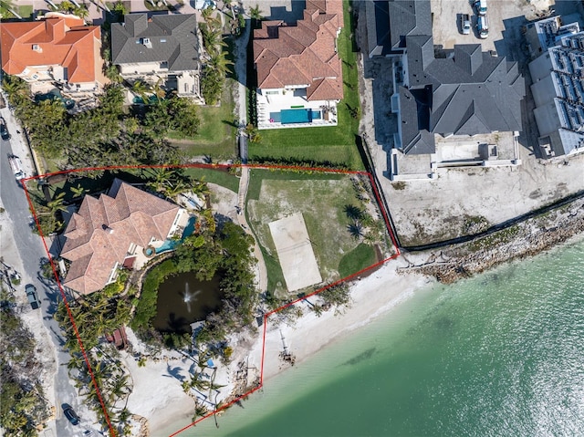 3935 N Shell Rd, Sarasota, FL 34242 - aerial perspective of suburban area featuring property boundaries highlighted and a nearby body of water