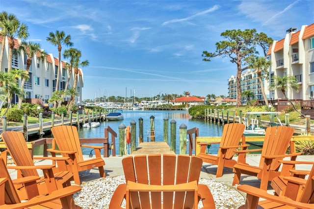 dock area with a water view