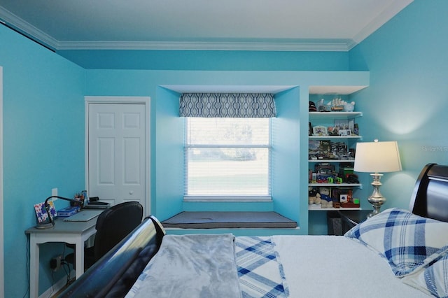 bedroom with ornamental molding