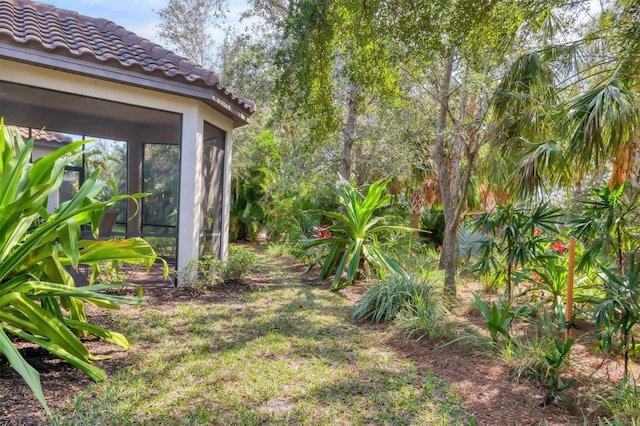 view of yard with a sunroom