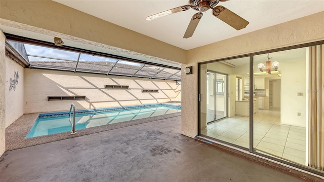 3692 Glen Oaks Manor Dr, Sarasota, FL 34232 - view of pool featuring a swimming pool, a ceiling fan, and a chandelier