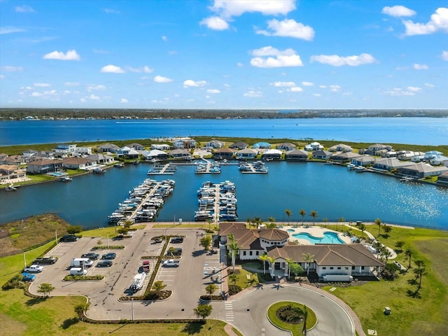 drone / aerial view featuring a water view