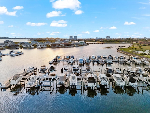 view of water feature featuring a dock and boat lift