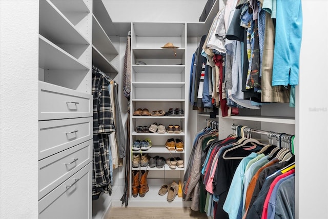 walk in closet featuring wood finished floors