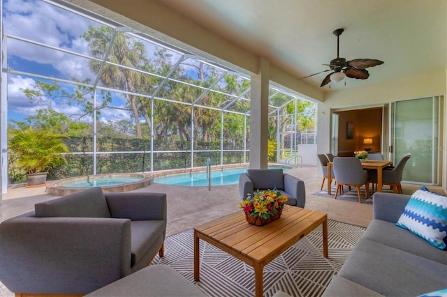 sunroom / solarium with ceiling fan