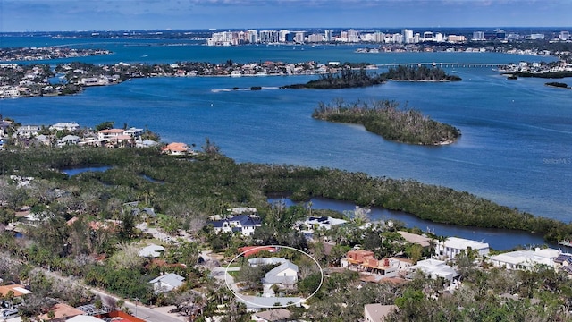 aerial view featuring a water view