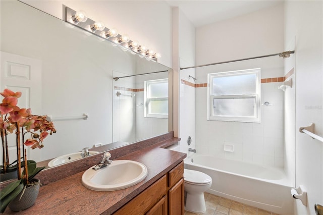 full bathroom with washtub / shower combination, vanity, and toilet