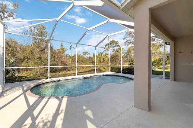 pool featuring a lanai and a patio area