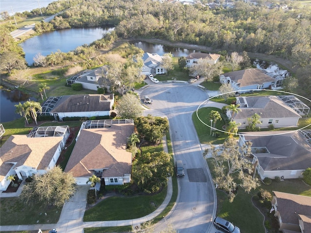 aerial view featuring a residential view and a water view