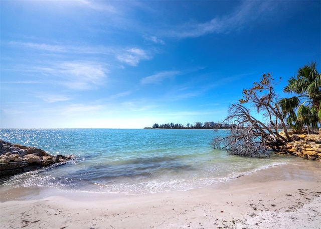 view of water feature featuring a view of the beach