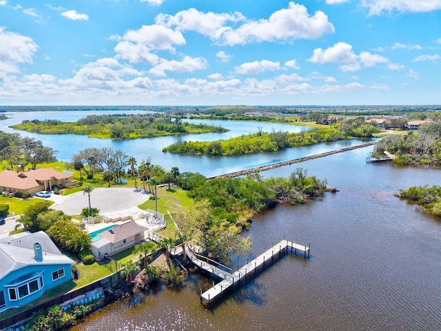 bird's eye view featuring a water view