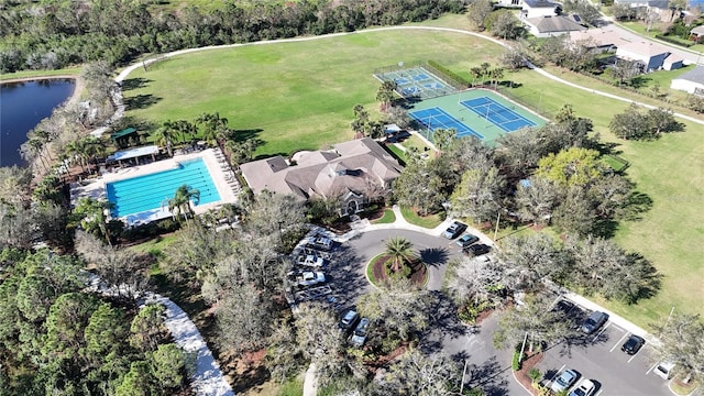 bird's eye view featuring a water view