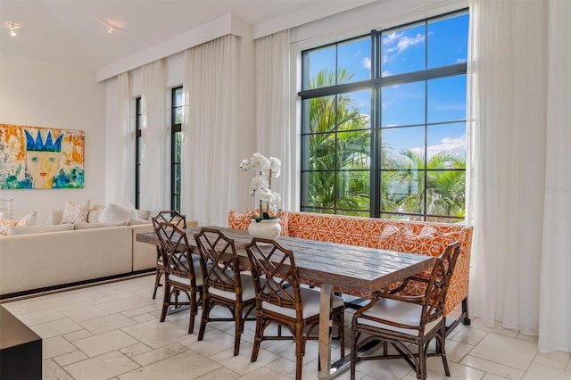 dining space featuring a wealth of natural light and stone tile floors