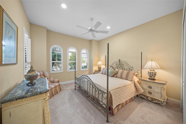 7108 Callander Cv, Lakewood Ranch, FL 34202 - bedroom with recessed lighting, light carpet, ceiling fan, and baseboards