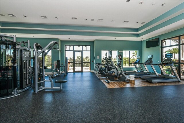 7108 Callander Cv, Lakewood Ranch, FL 34202 - workout area featuring plenty of natural light, visible vents, and french doors