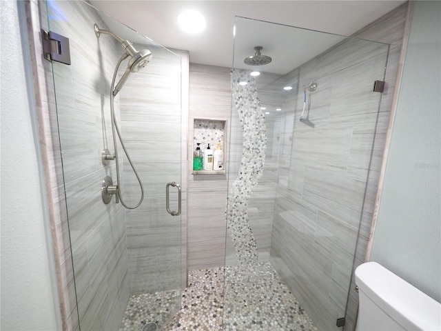 bathroom featuring a shower stall and toilet