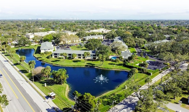 aerial view featuring a water view and a residential view