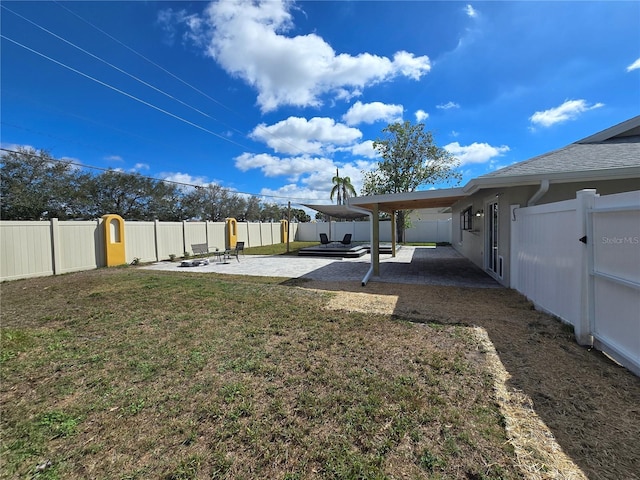 view of yard with a patio area and a fenced backyard