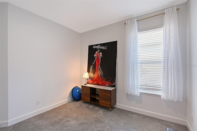 mudroom featuring light carpet and baseboards