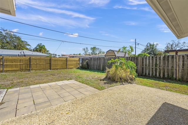 view of yard featuring a patio and a fenced backyard