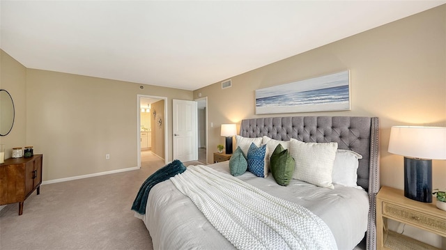 bedroom featuring carpet, visible vents, and baseboards