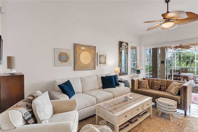 living room with ceiling fan