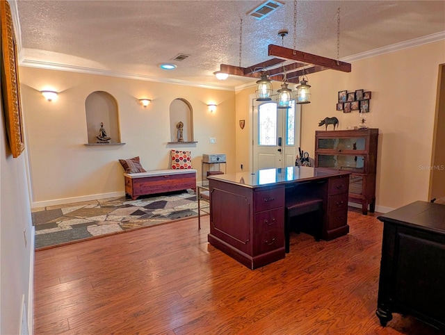 32 Fallen Oak Ln, Palm Coast, FL 32137 - home office featuring crown molding, a textured ceiling, and wood finished floors