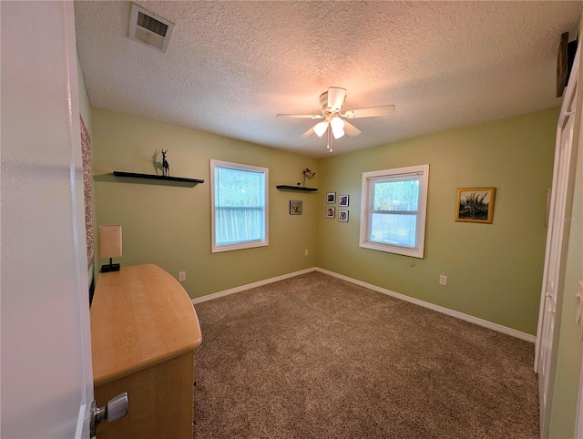 32 Fallen Oak Ln, Palm Coast, FL 32137 - unfurnished office featuring plenty of natural light, carpet floors, ceiling fan, baseboards, and a textured ceiling