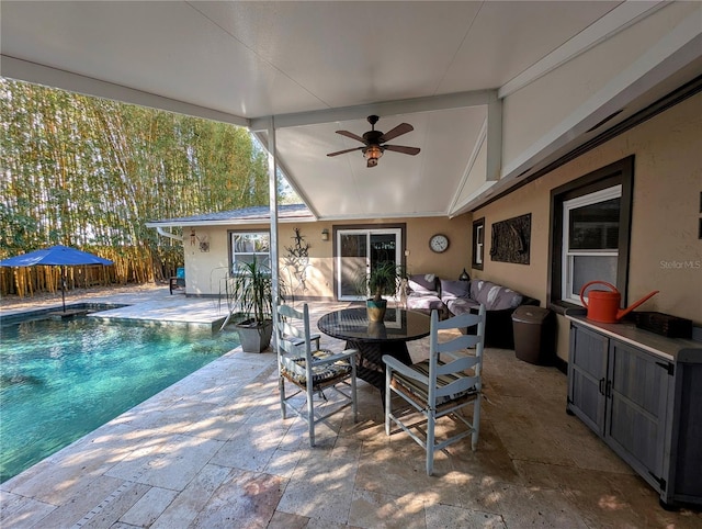 32 Fallen Oak Ln, Palm Coast, FL 32137 - view of patio / terrace with a ceiling fan, an outdoor pool, and outdoor dining space