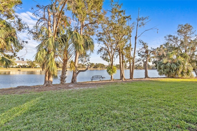 view of yard with a water view