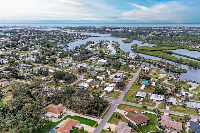 aerial view with a water view and a residential view