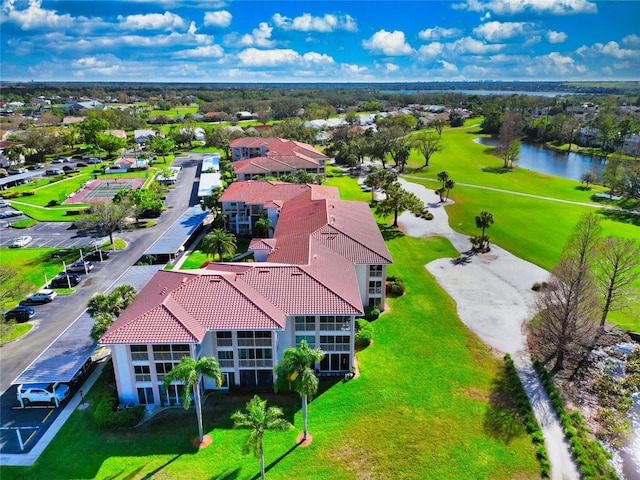 aerial view with a water view