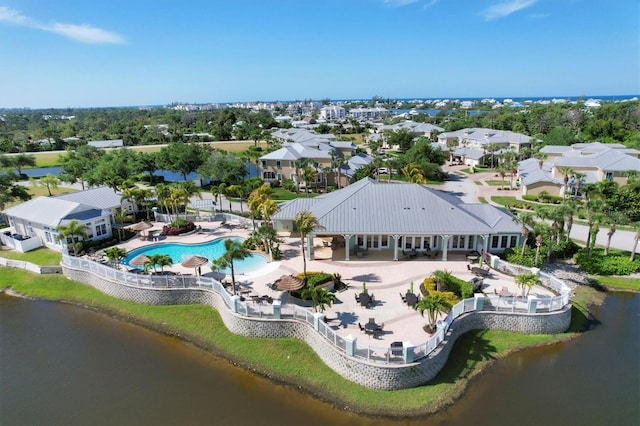 aerial view featuring a water view