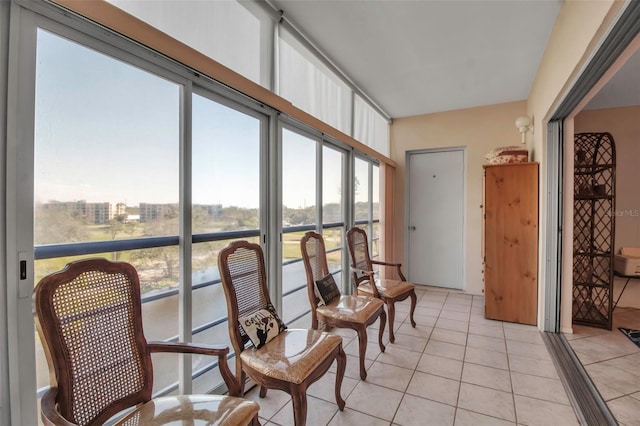 sunroom with a city view