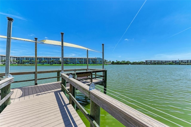 view of dock with a water view