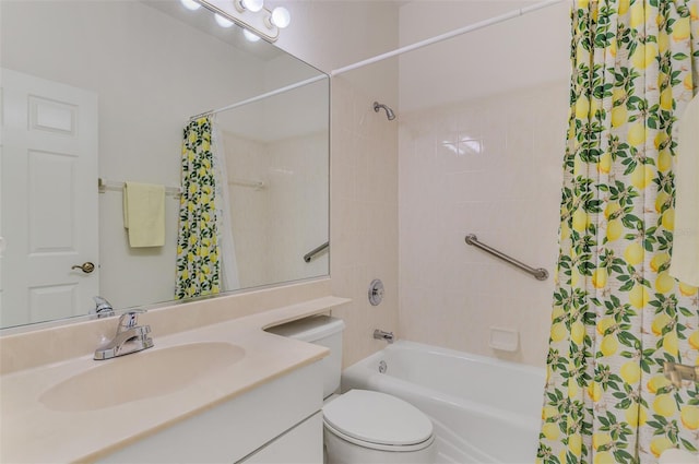 full bathroom with vanity, toilet, and shower / tub combo