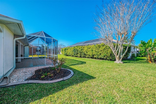 view of yard featuring a lanai and a patio area