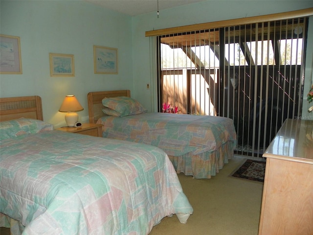 bedroom featuring carpet and access to outside