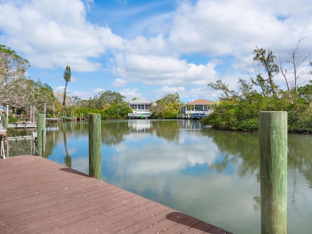 view of dock with a water view