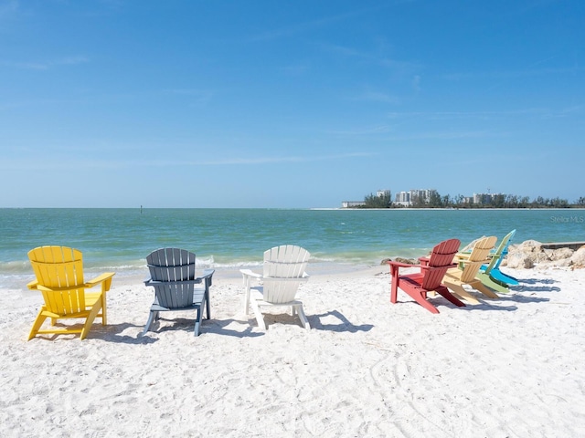 property view of water featuring a view of the beach