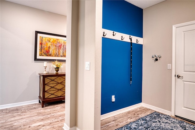 interior space featuring baseboards and wood finished floors