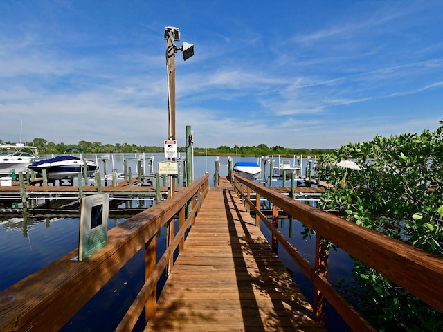 view of dock with a water view and boat lift